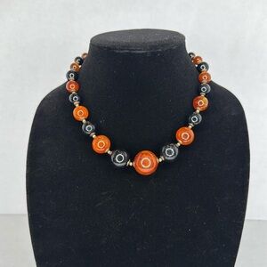 Vintage 1940s Faux Amber & Black Beaded Necklace Lot A29